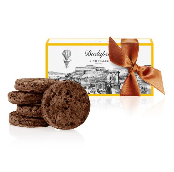 Cinq Filles Budapest ajándék kollekció, koncepció, díszdobozos kekszek / Double Chocolate Cookies in Budapest gift box made in Hungary, Budapest