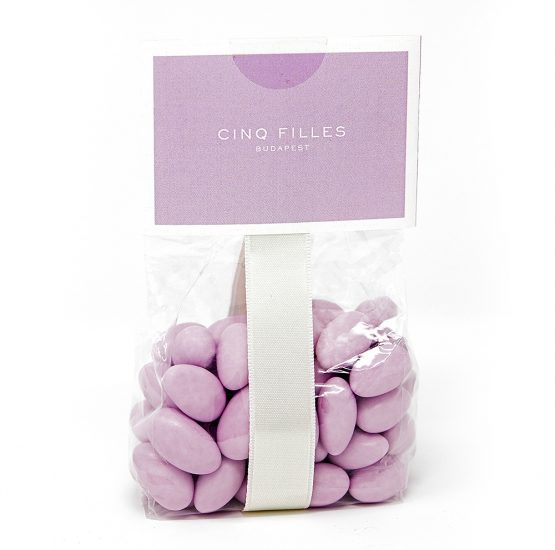 Lila cukormázas mandula választható díszdobozzal ajándékba/ Cinq Filles Budapest